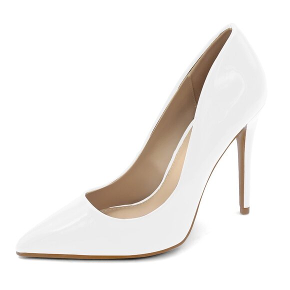 LURNYET WHITE PATENT Women Pointed-Toe Pumps with Stiletto 4 inch Heels - Picture 2 of 5